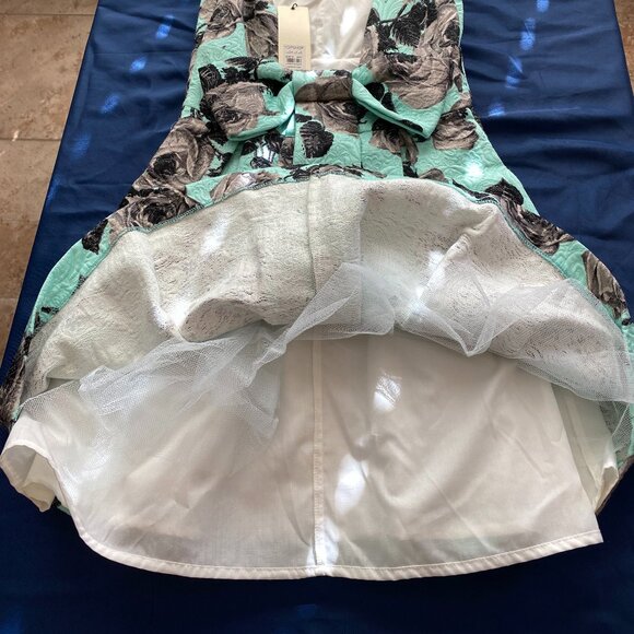 Topshop Mint Green Embossed Floral Print Fit And Flare Backless Dress Size 2 - Picture 5 of 9